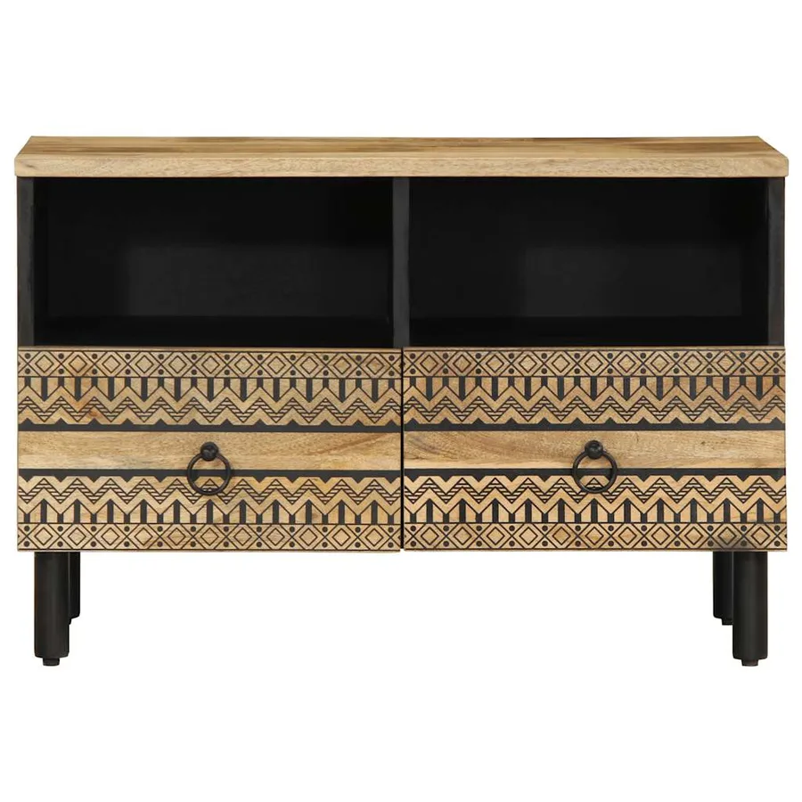 Meuble TV noir 70x33,5x46 cm bois massif manguier brut - 3