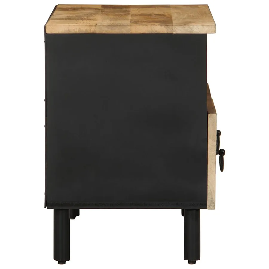 Meuble TV noir 70x33,5x46 cm bois massif manguier brut - 4