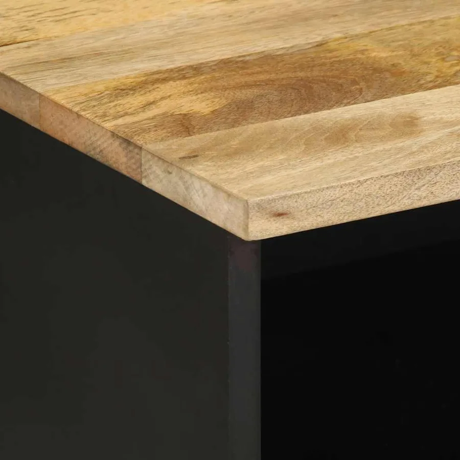 Meuble TV noir 70x33,5x46 cm bois massif manguier brut - 6