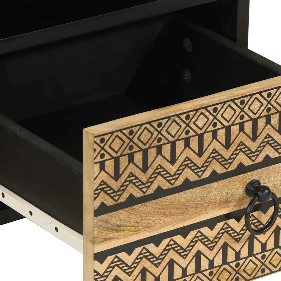 Meuble TV noir 70x33,5x46 cm bois massif manguier brut - 7