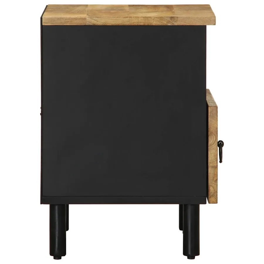 Table de chevet noir 40x33x46 cm bois de manguier massif brut - 4