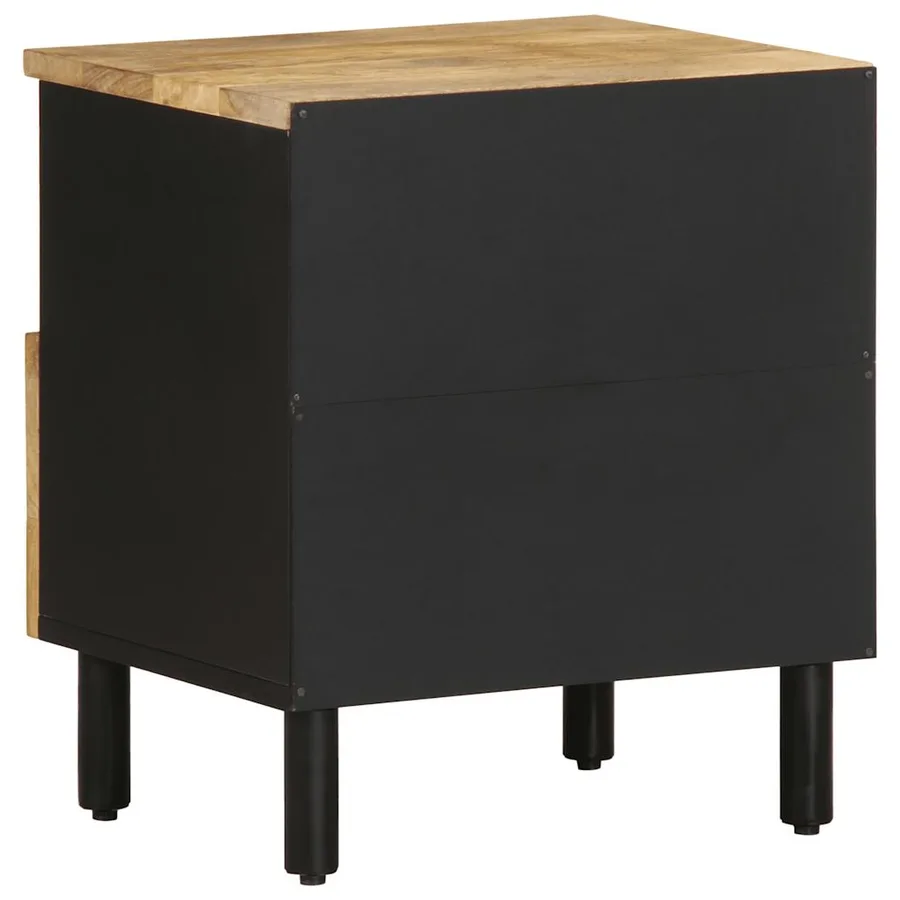 Table de chevet noir 40x33x46 cm bois de manguier massif brut - 5