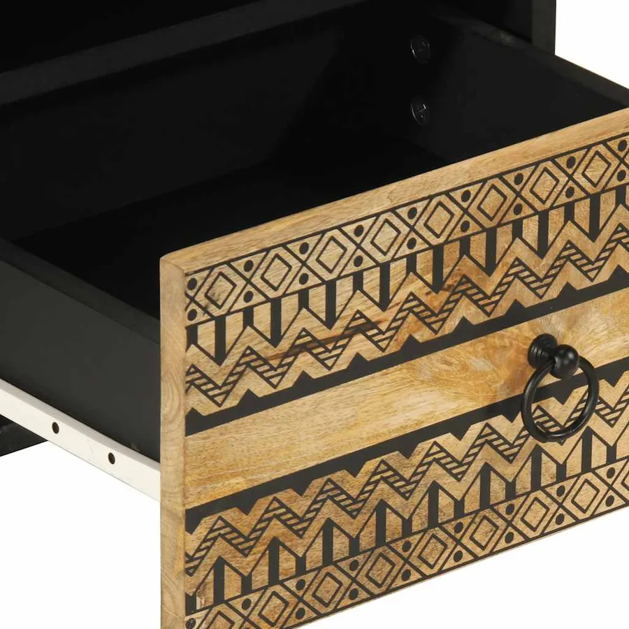 Table de chevet noir 40x33x46 cm bois de manguier massif brut - 7