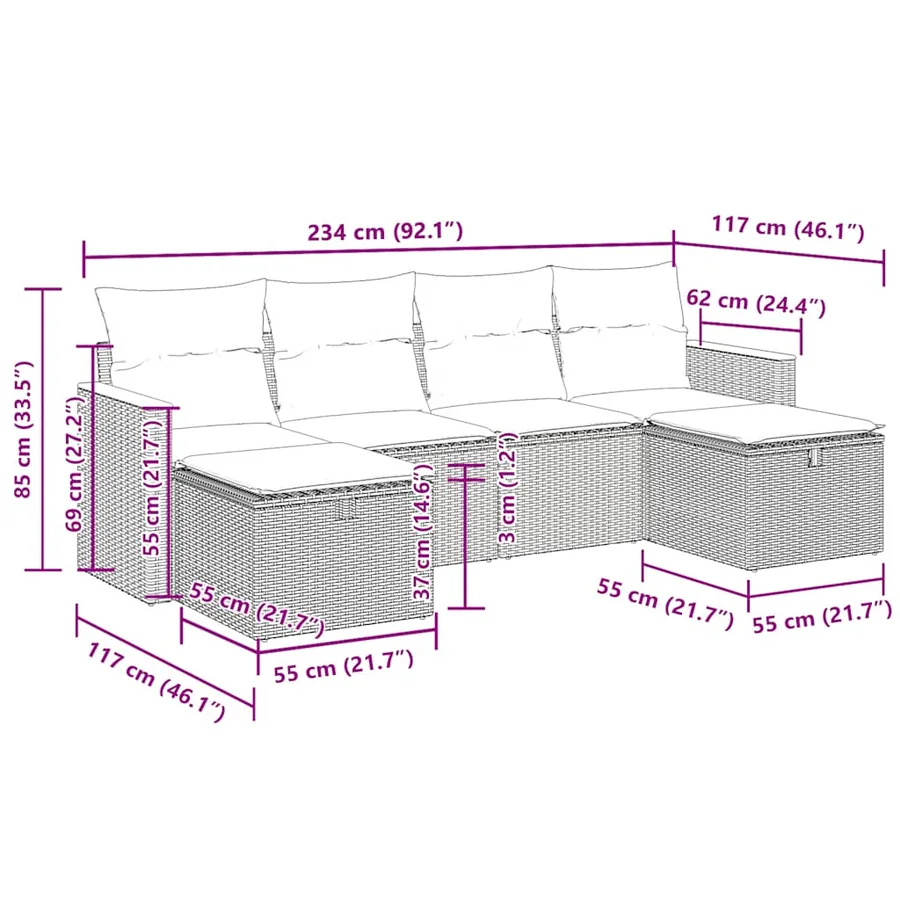 Salon de jardin avec coussins 6 pcs beige résine tressée - 12