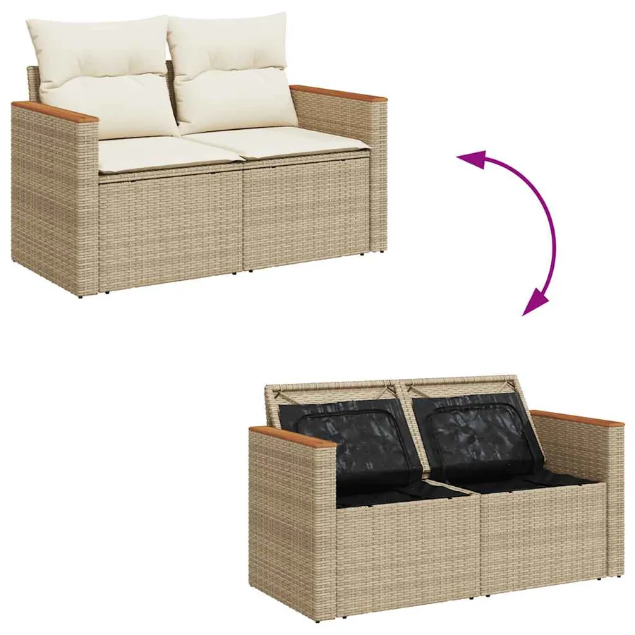 Salon de jardin avec coussins 6 pcs beige résine tressée - 6