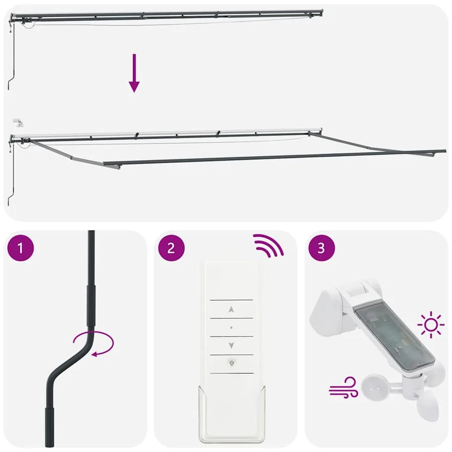 Auvent rétractable automatique avec LED anthracite et blanc - 8
