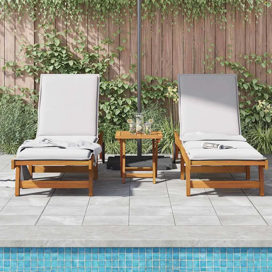 Chaises longues lot de 2 avec table bois massif d'acacia - 3