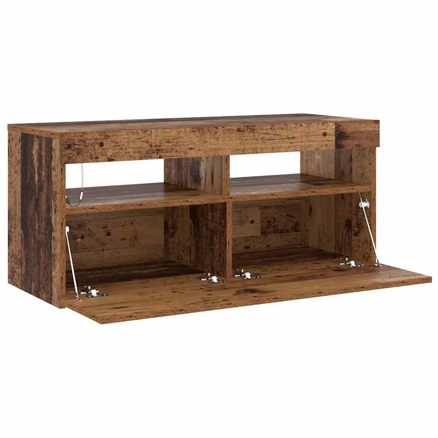 Meuble TV avec lumières LED vieux bois bois d'ingénierie - 15