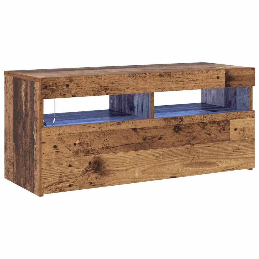 Meuble TV avec lumières LED vieux bois bois d'ingénierie - 2