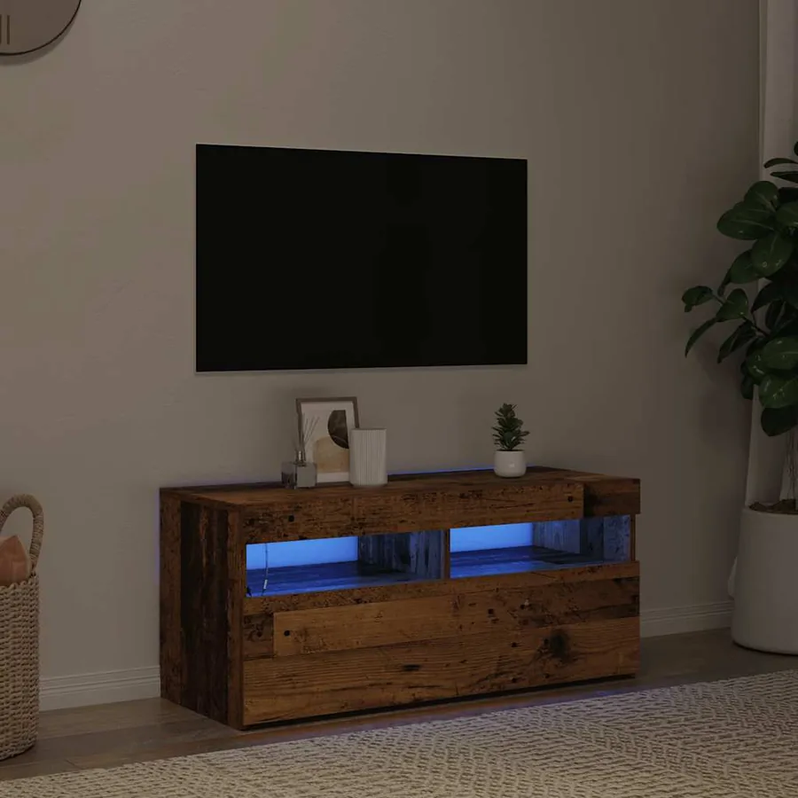 Meuble TV avec lumières LED vieux bois bois d'ingénierie - 3