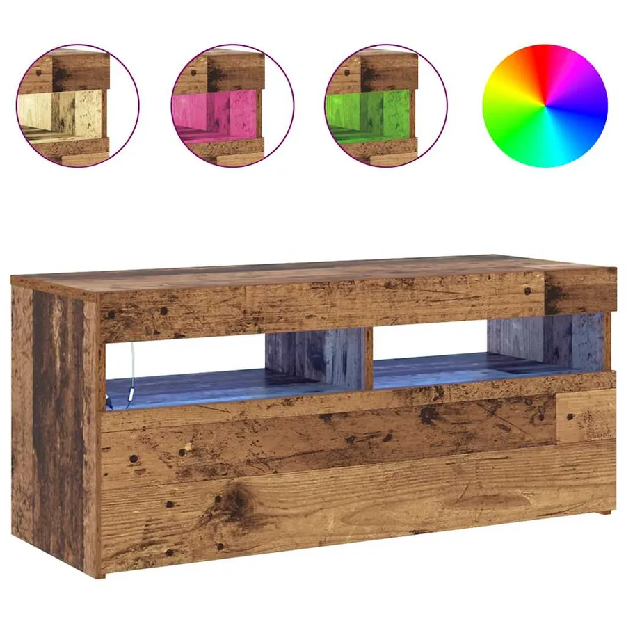 Meuble TV avec lumières LED vieux bois bois d'ingénierie - 4