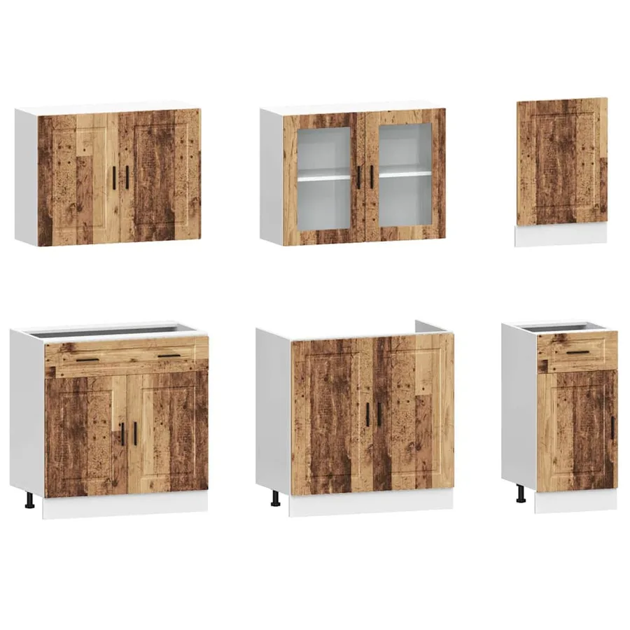 Ensemble de 7 meubles de cuisine "Porto" en bois d'ingénierie vieilli - 4