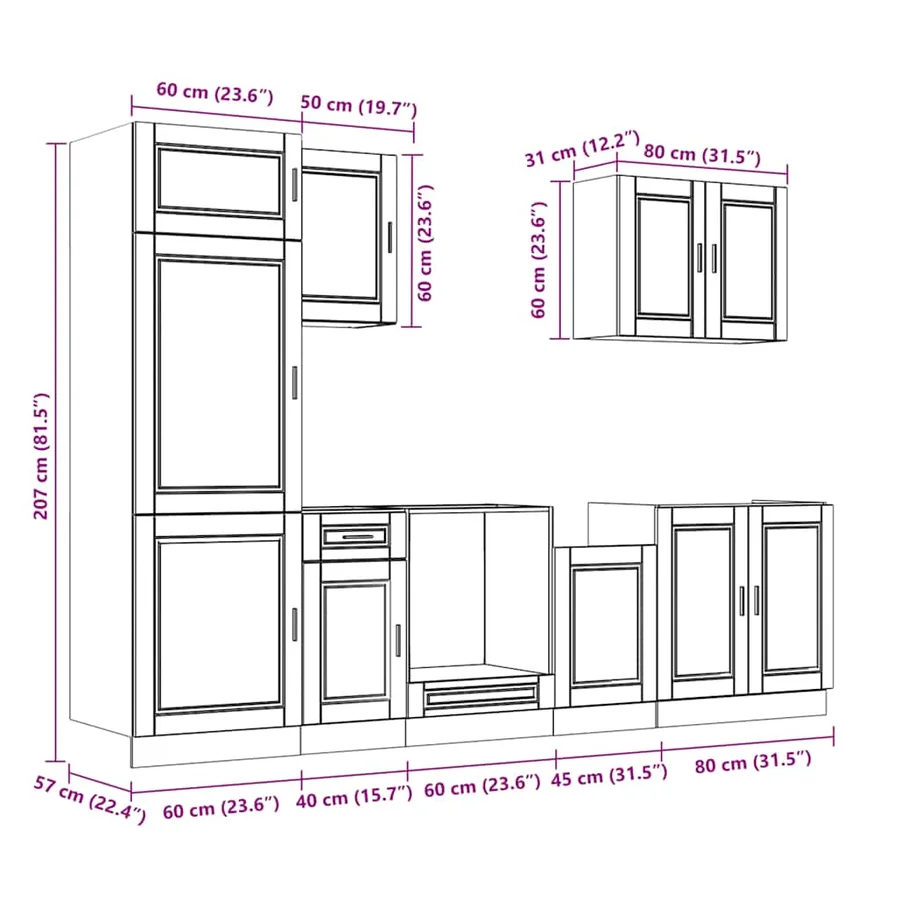 Ensemble de 7 meubles de cuisine "Porto" en chêne Sonoma - 11