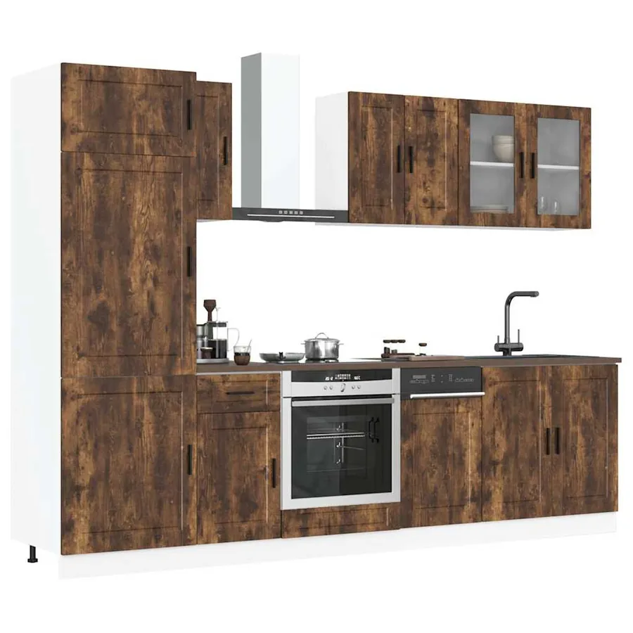 Ensemble de 8 meubles de cuisine en chêne fumé "Porto"