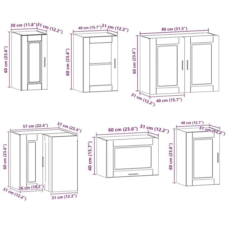 Ensemble d'armoires de cuisine 11 pcs Porto bois d'ingénierie - 11
