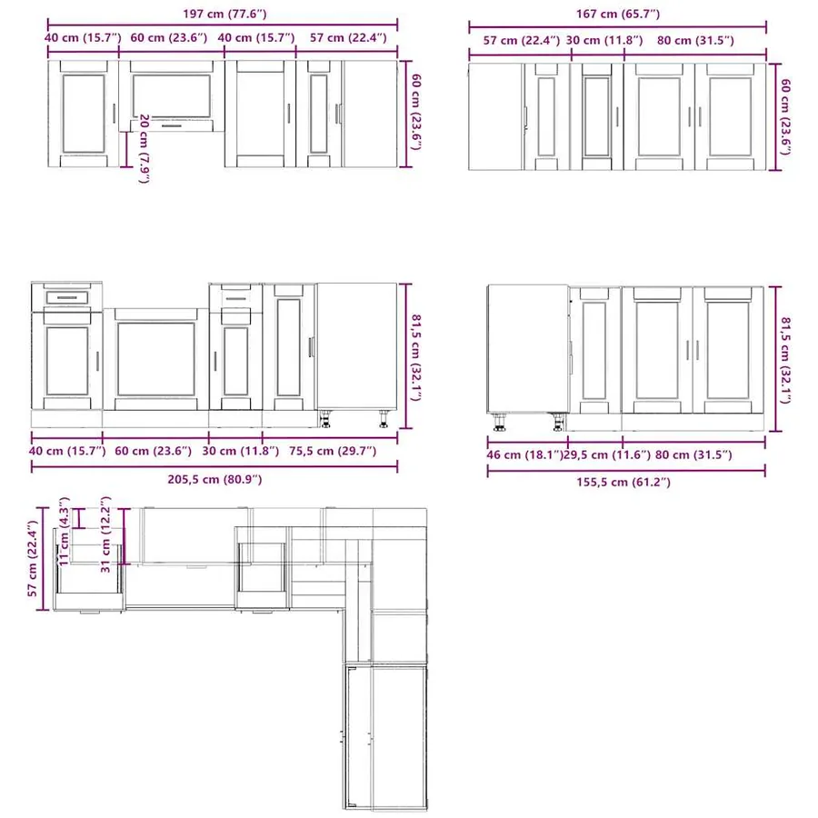 Ensemble d'armoires de cuisine 11 pcs Porto bois d'ingénierie - 9
