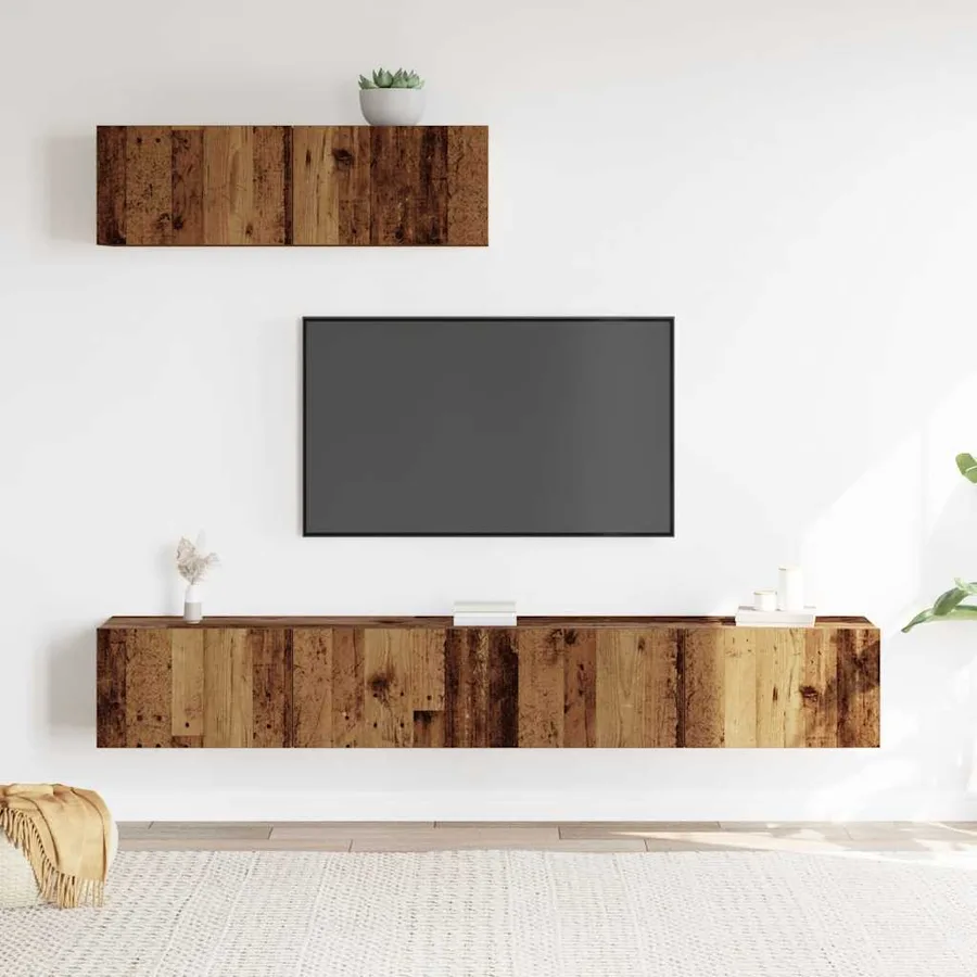 Ensemble de meuble TV mural 3 pcs vieux bois bois d'ingénierie - 3