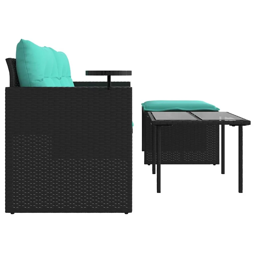 Ensemble de canapé de jardin 3 pcs avec coussins noir résine tressée - 6