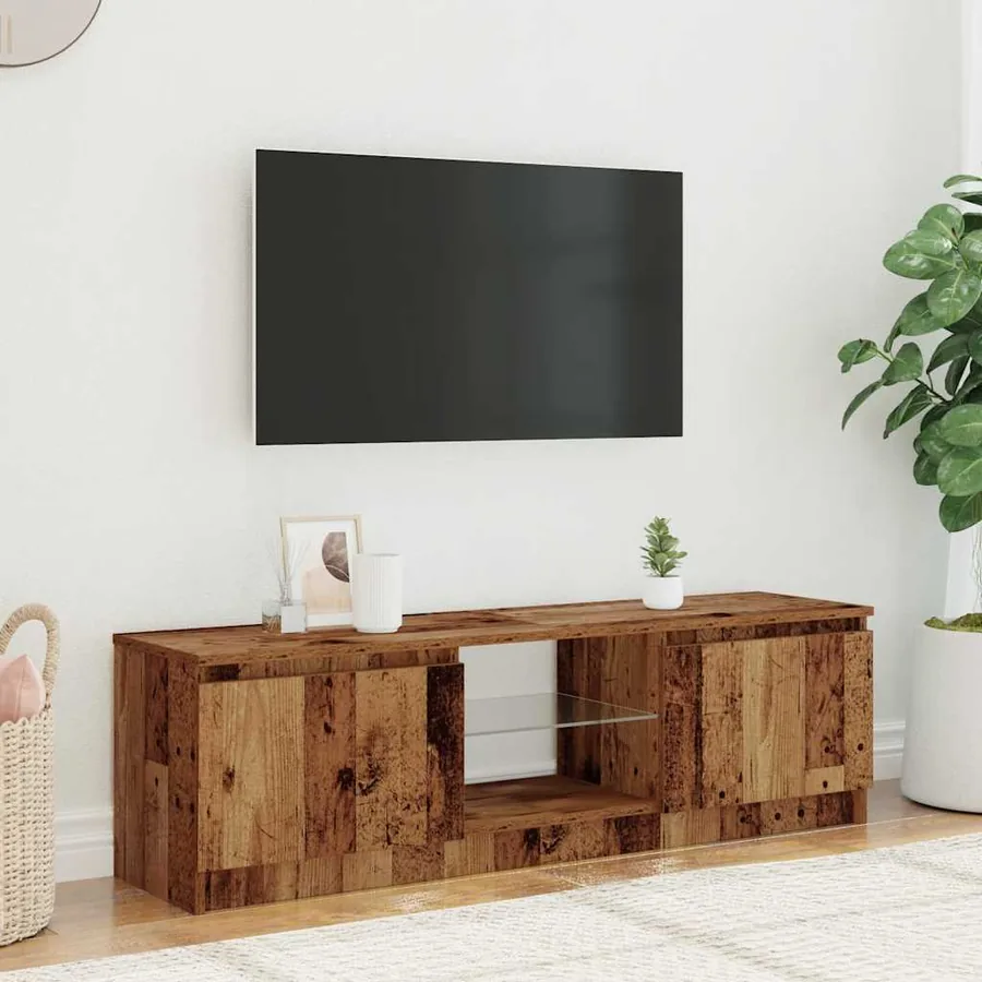 Meuble TV avec lumières LED vieux bois bois d'ingénierie - 3