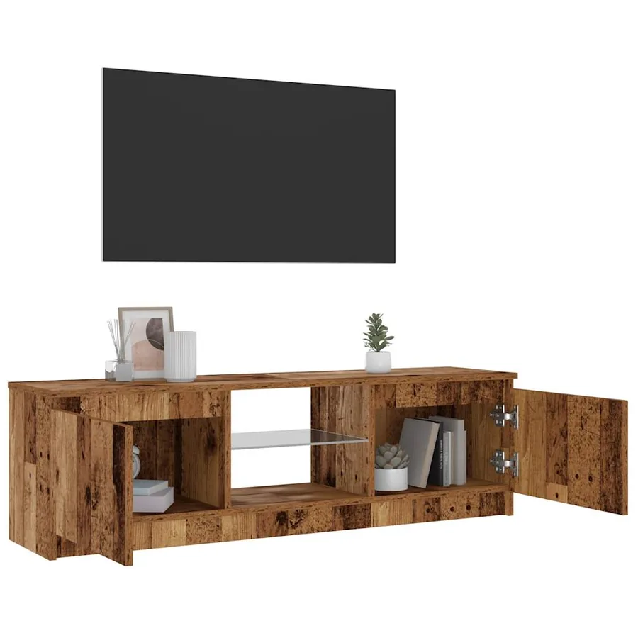 Meuble TV avec lumières LED vieux bois bois d'ingénierie - 4