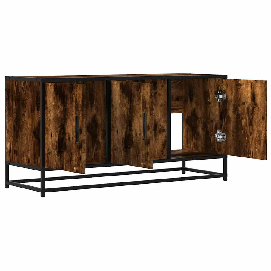 Meuble TV chêne fumé 100x35x50 cm bois d'ingénierie et métal - 7