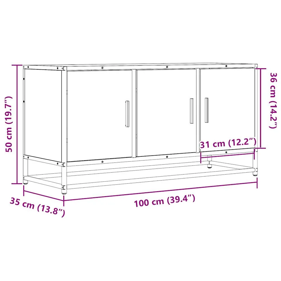 Meuble TV chêne marron 100x35x50 cm bois d'ingénierie et métal - 10