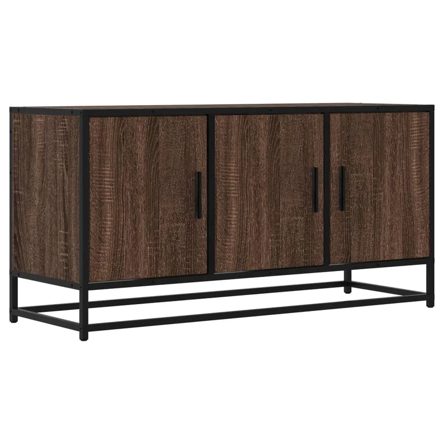 Meuble TV chêne marron 100x35x50 cm bois d'ingénierie et métal - 2