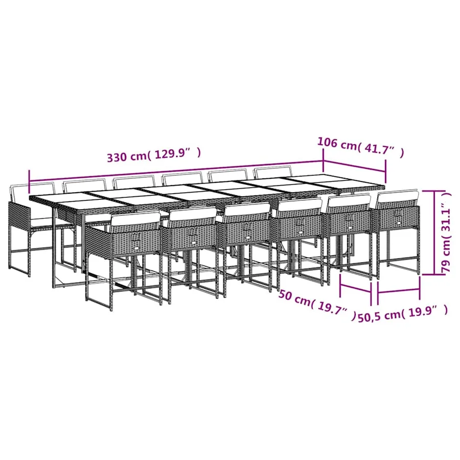 Ensemble à manger de jardin 13 pcs coussins noir résine tressée - 6