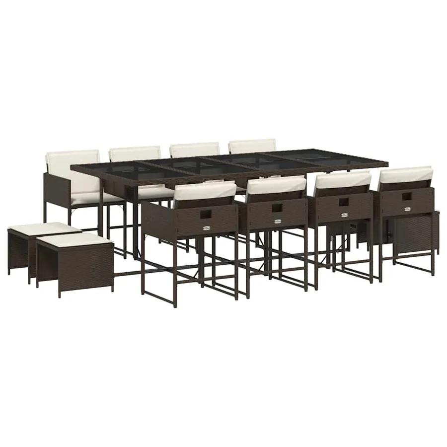 Ensemble à manger de jardin avec coussins 13 pcs marron rotin - 2