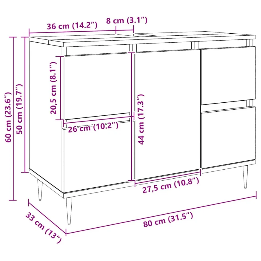 Armoire de salle de bain chêne artisanal bois d'ingénierie - 12