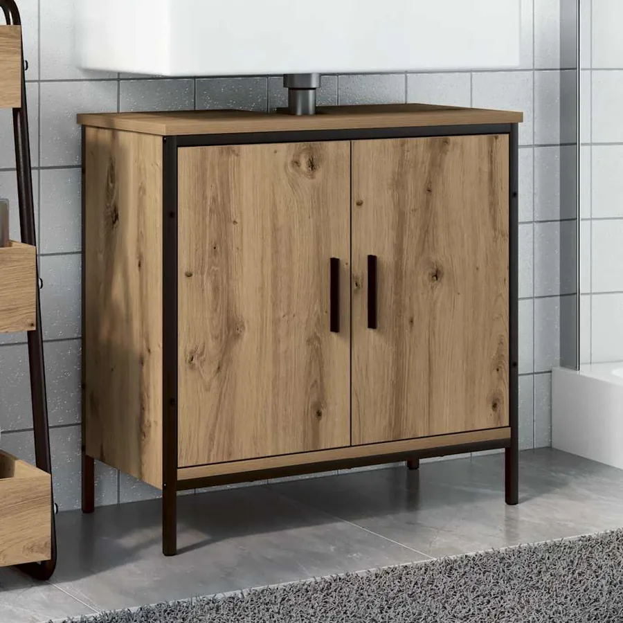 Armoire lavabo chêne artisanal 60x30x60 cm bois d'ingénierie