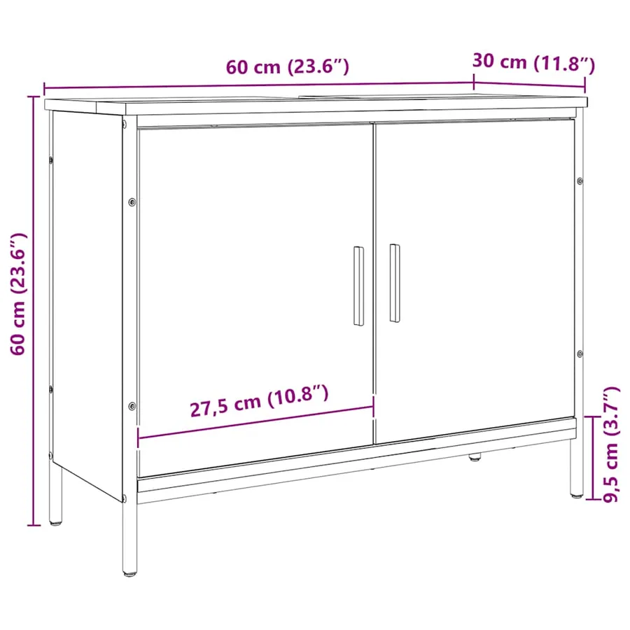 Armoire lavabo chêne artisanal 60x30x60 cm bois d'ingénierie - 14