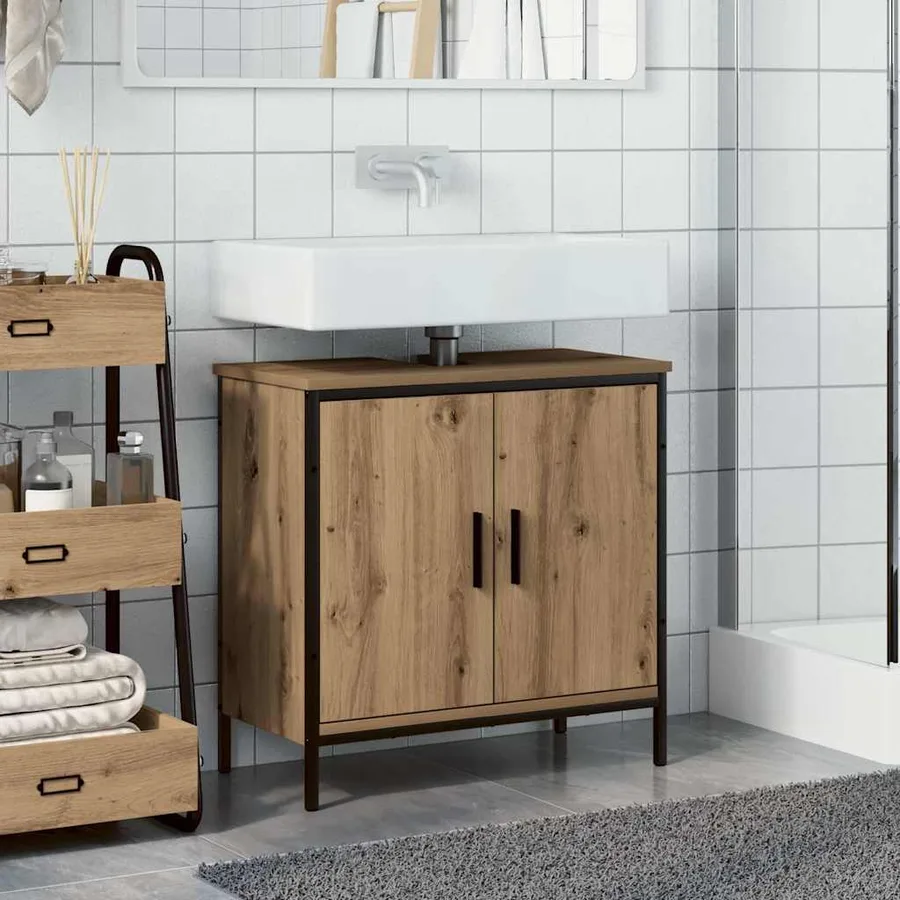 Armoire lavabo chêne artisanal 60x30x60 cm bois d'ingénierie - 3