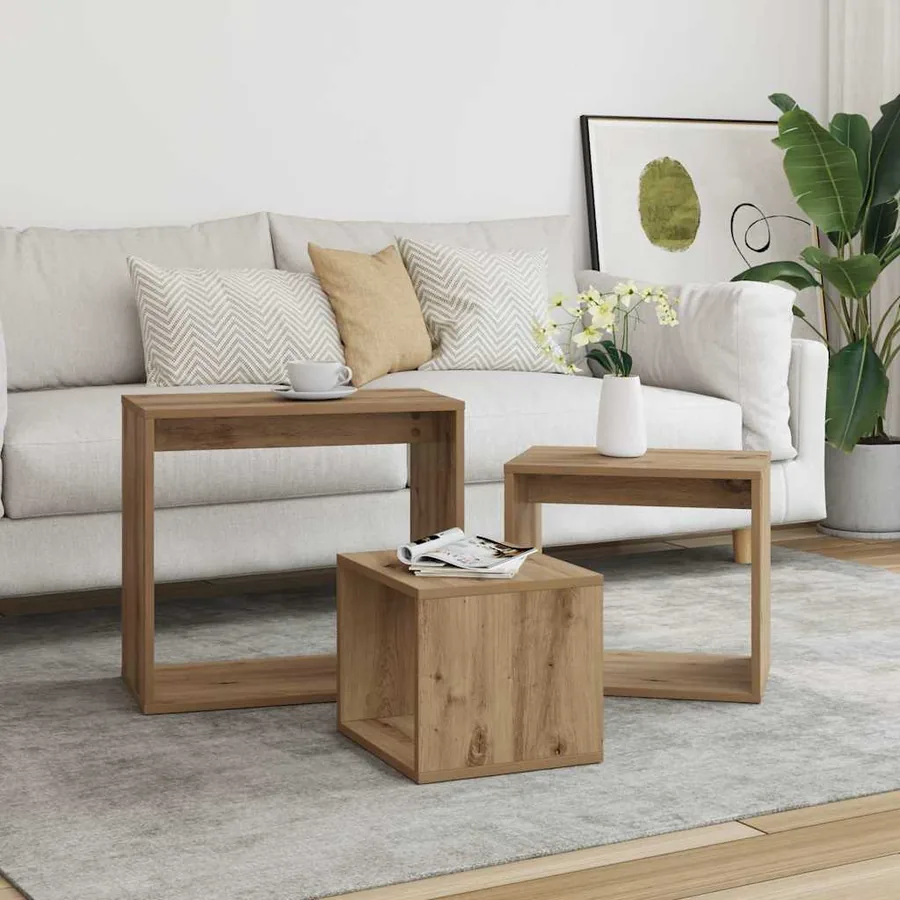 Tables gigognes 3 pcs chêne artisanal bois d'ingénierie