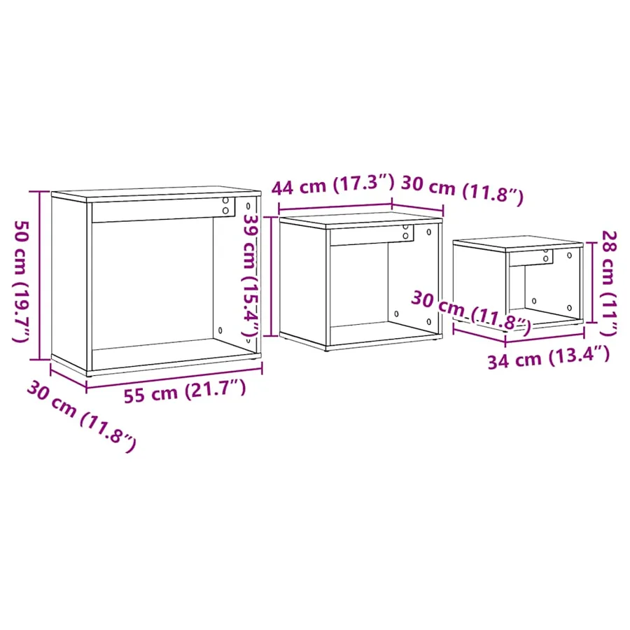 Tables gigognes 3 pcs chêne artisanal bois d'ingénierie - 10