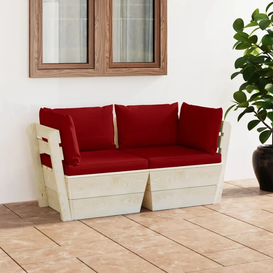 Canapé palette à 2 places de jardin avec coussins Bois d'épicéa