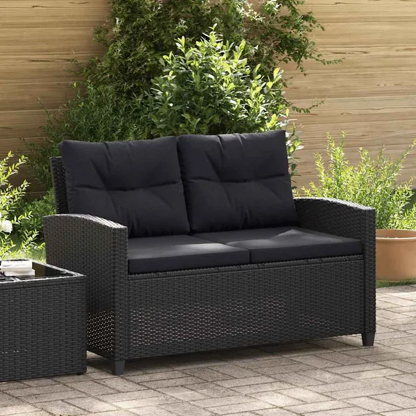 Canapé 2 places de jardin et coussins Noir 124cm Résine tressée