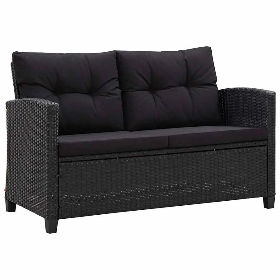 Canapé 2 places de jardin et coussins Noir 124cm Résine tressée - 2