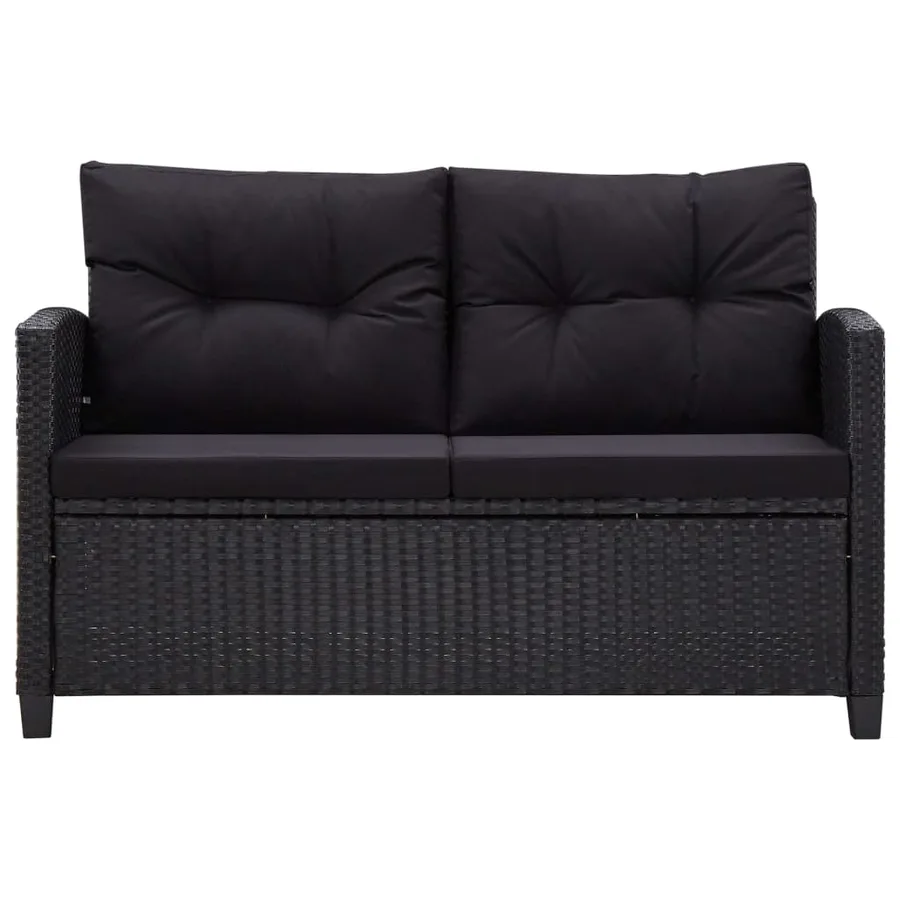 Canapé 2 places de jardin et coussins Noir 124cm Résine tressée - 3