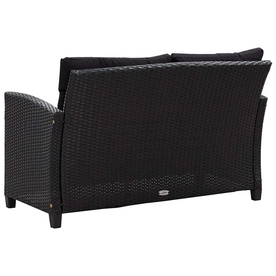 Canapé 2 places de jardin et coussins Noir 124cm Résine tressée - 4
