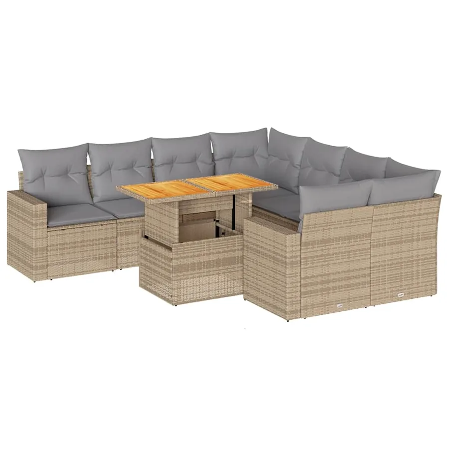 Salon de jardin avec coussins 9 pcs beige résine tressée - 2