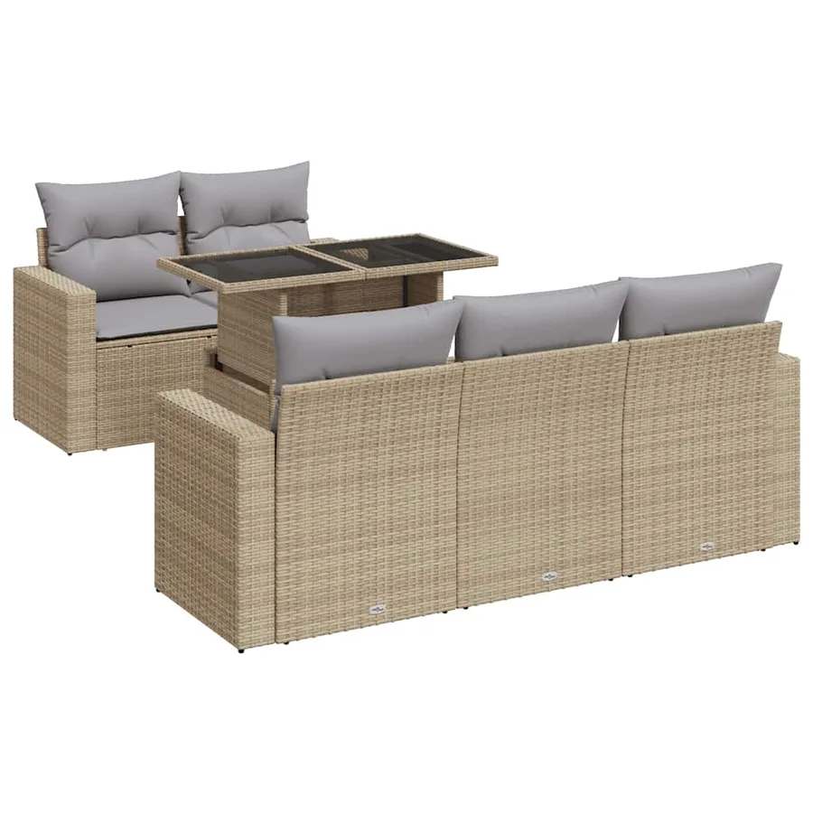 Salon de jardin avec coussins 6 pcs beige résine tressée - 2