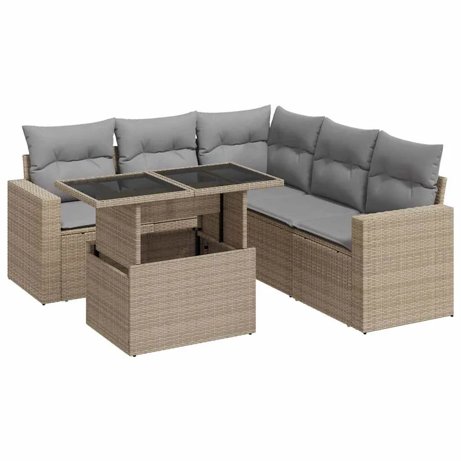 Salon de jardin avec coussins 6 pcs beige résine tressée - 2