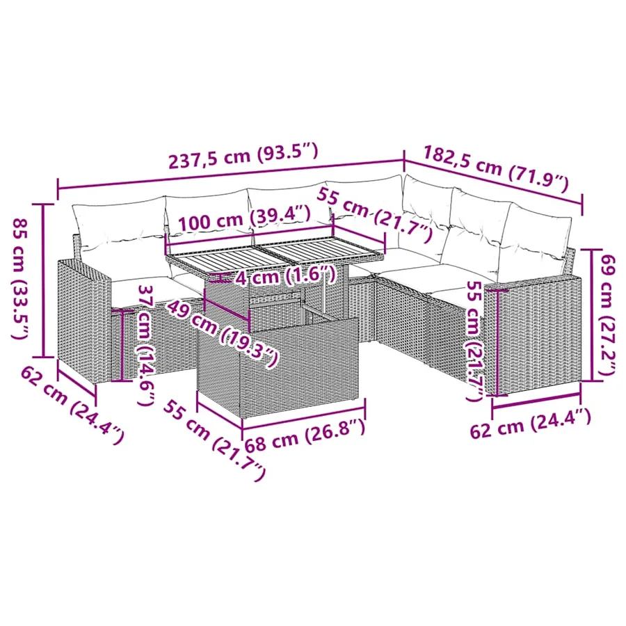 Salon de jardin avec coussins 7 pcs beige résine tressée - 14
