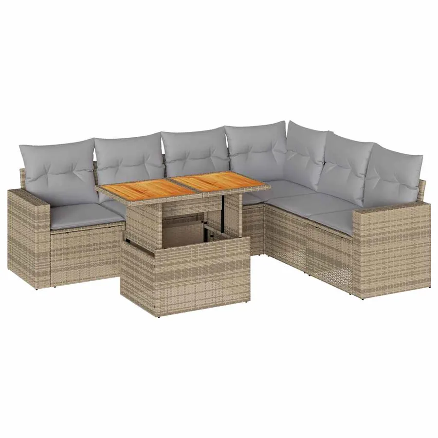 Salon de jardin avec coussins 7 pcs beige résine tressée - 2