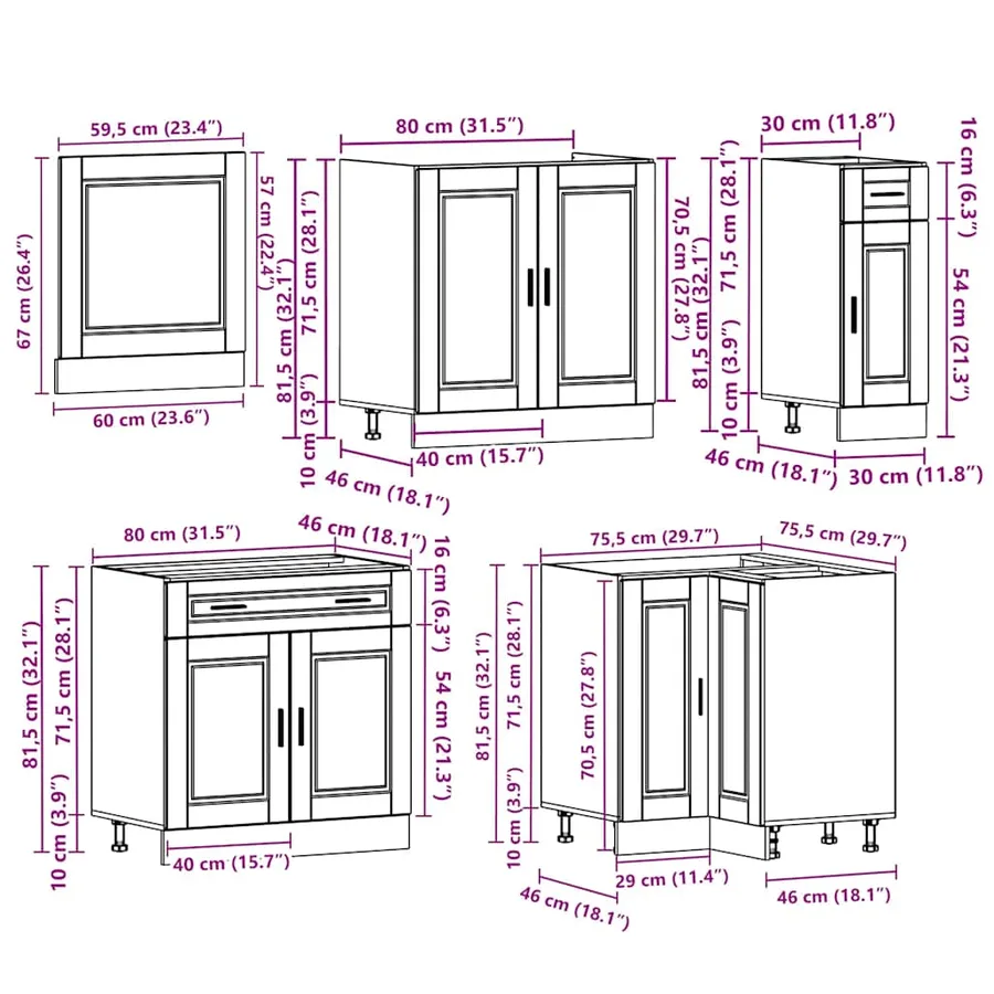 Ensemble d'armoires de cuisine 11 pcs Porto bois d'ingénierie - 10