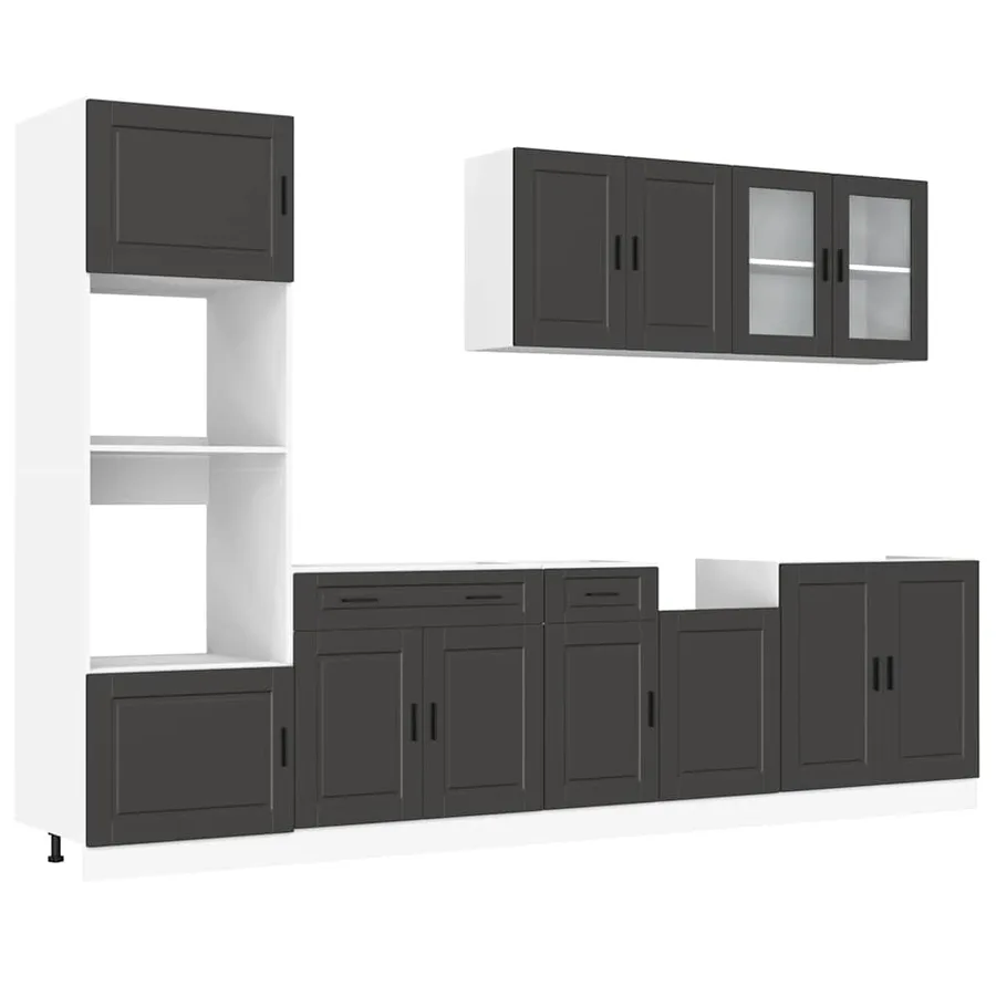 Ensemble de 7 meubles de cuisine "Porto" en bois d'ingénierie noir - 2