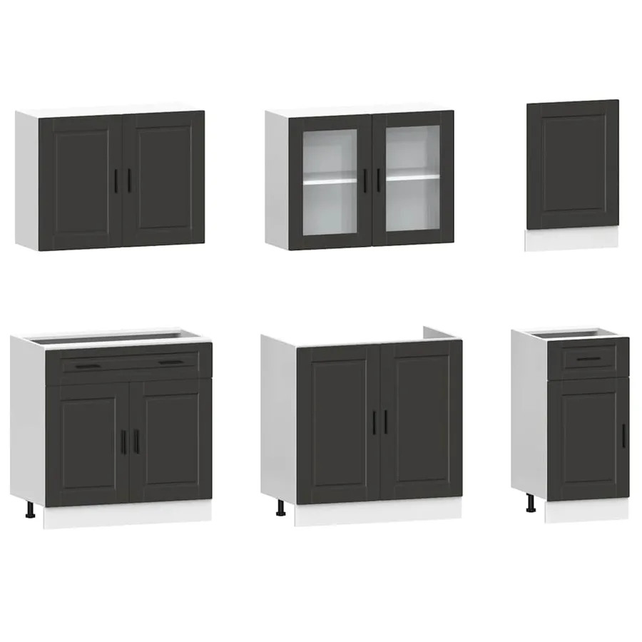 Ensemble de 7 meubles de cuisine "Porto" en bois d'ingénierie noir - 4