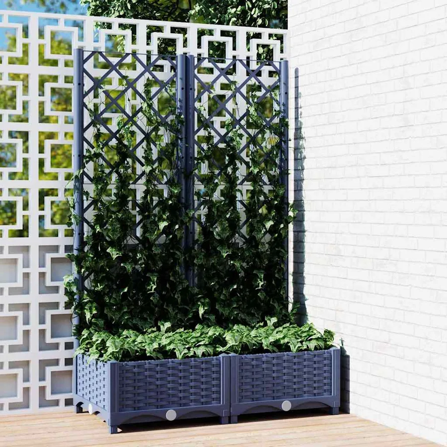 Jardinière de jardin avec treillis Bleu Gris 80x40x121,5 cm PP
