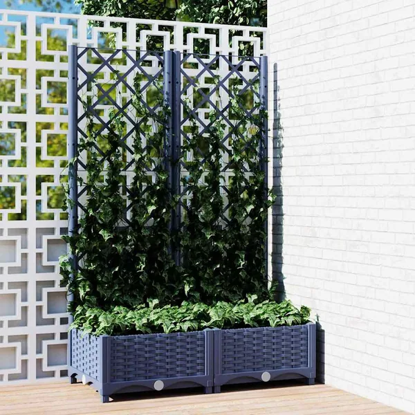 Jardinière de jardin avec treillis Bleu Gris 80x40x121,5 cm PP